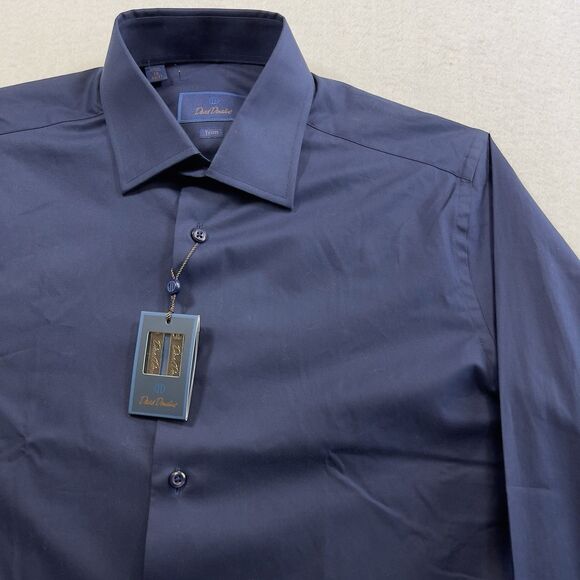 Donald Donahue Trim Fit Dress Shirt Mens 16 36/37 Navy Blue TRTDS888000 NWT $155 - Picture 3 of 16